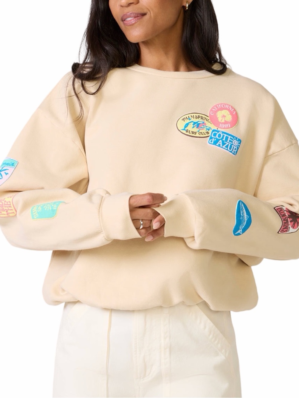 Daydreamer Destination Patches Oversized Crew Neck Sweatshirt - Size Small